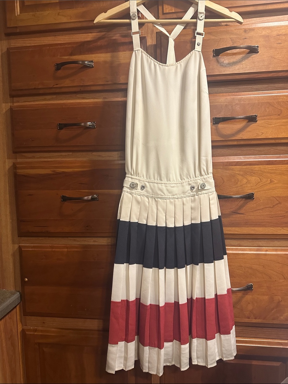 Diesel Cream Midi Dress with Navy and Red Pleated Skirt